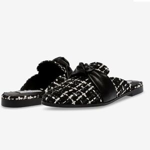 Steve Madden Women's Black and White Tweed “Chart” Slip-On Mule Shoes